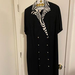 Danny &Nicole 16W Black Dress with Zebra Collar and Buttons